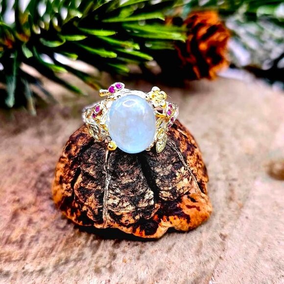 Nature Blue Morganite Stone Adjustable Ring - Picture 1 of 10
